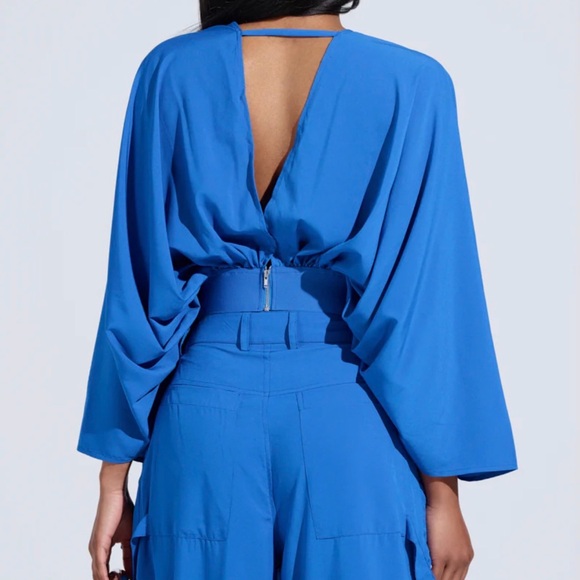 AKIRA Blue Draped Top and Pant Set - Picture 2 of 3